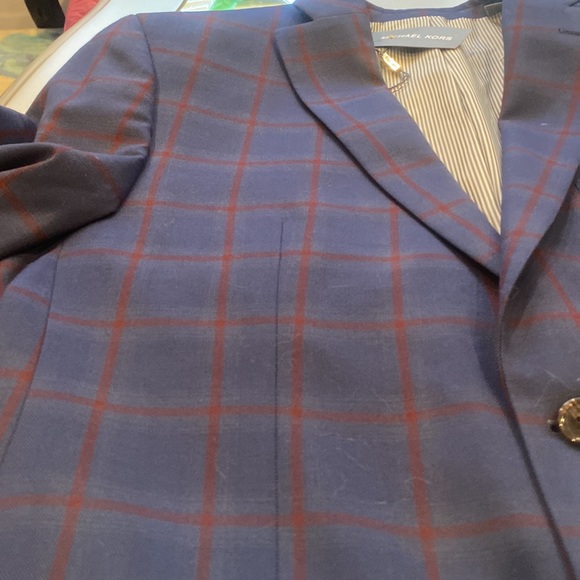 NWT rich Michael Kors window pane navy blue and cramberryn sports blazer… - Picture 3 of 9